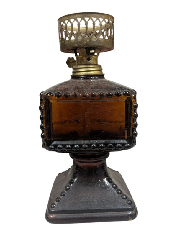 Amber Hobnail Glass Miniature Oil Lamp