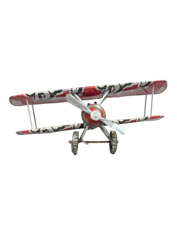 Handcrafted Recycled Soda Can Biplane Model - Den-Rick's Cream Soda