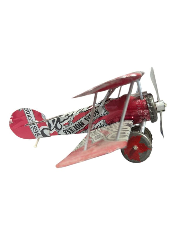 Handcrafted Recycled Soda Can Biplane Model - Den-Rick's Cream Soda