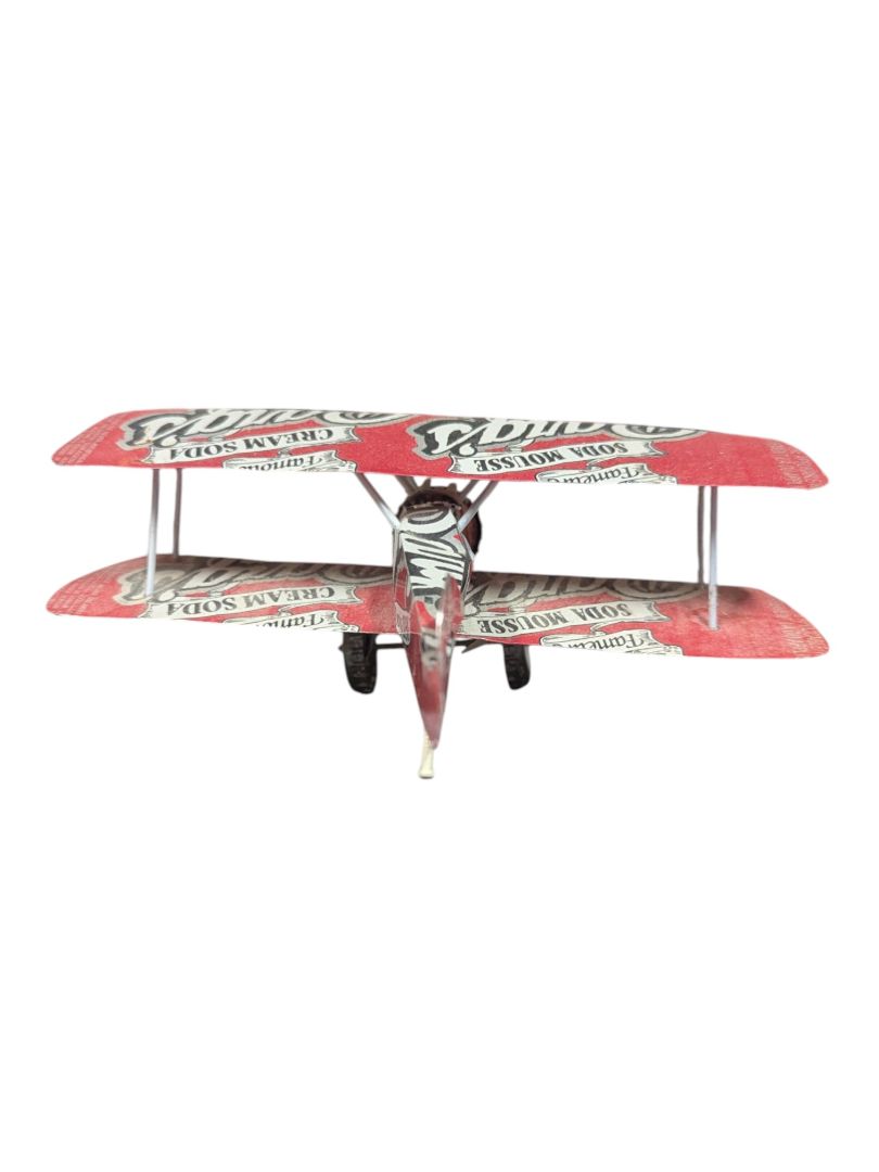 Handcrafted Recycled Soda Can Biplane Model - Den-Rick's Cream Soda