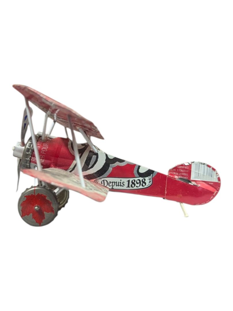 Handcrafted Recycled Soda Can Biplane Model - Den-Rick's Cream Soda