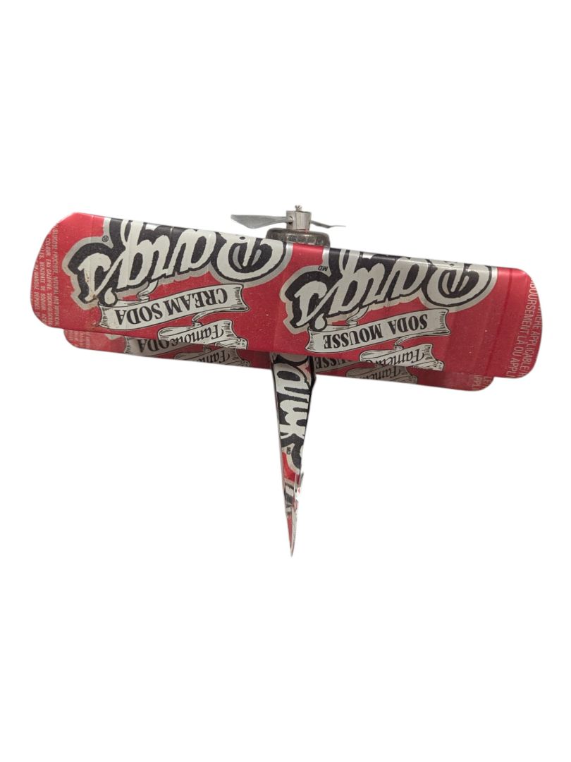 Handcrafted Recycled Soda Can Biplane Model - Den-Rick's Cream Soda