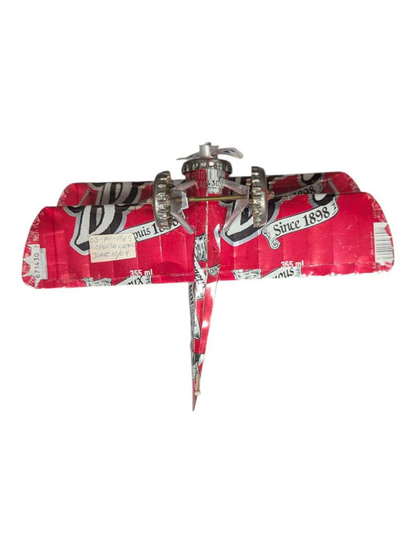 Handcrafted Recycled Soda Can Biplane Model - Den-Rick's Cream Soda
