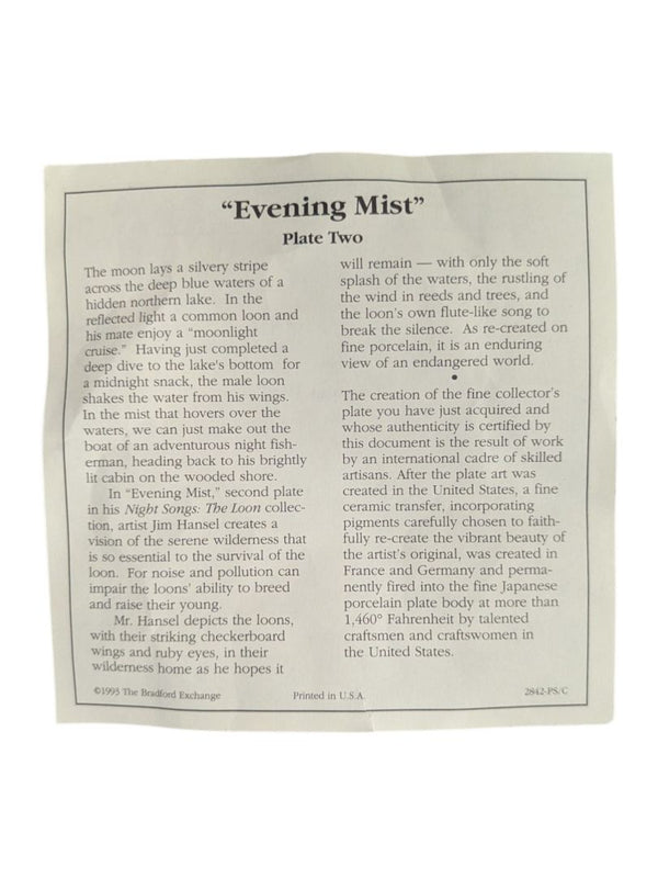 Bradford Exchange “Evening Mist” Collector Plate