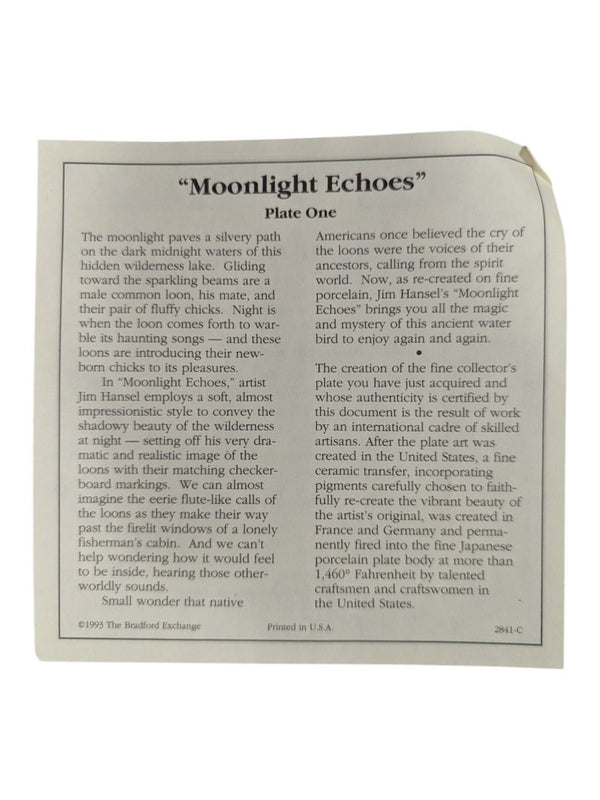 Bradford Exchange “Moonlight Echoes” Plate