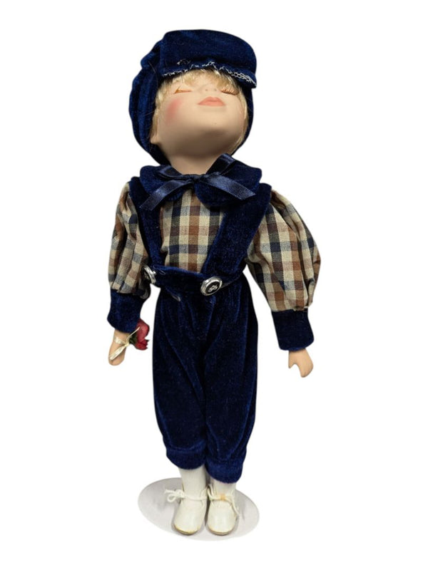 Porcelain Boy Doll Blue Velvet Outfit