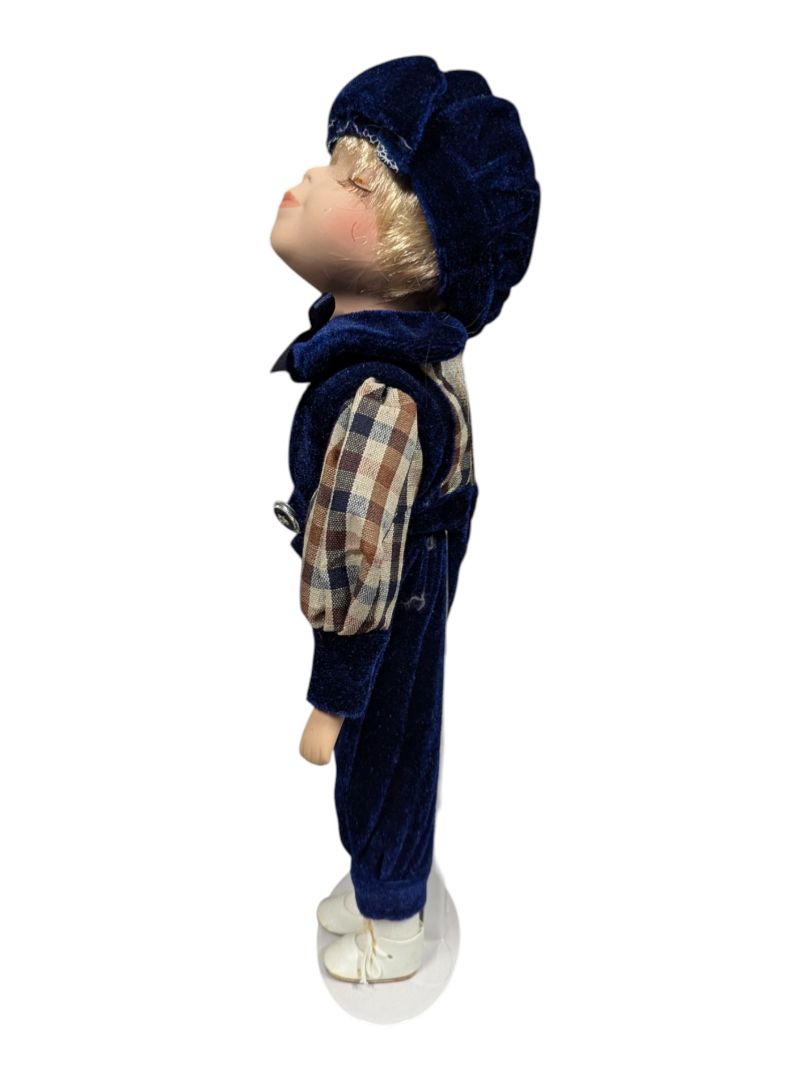 Porcelain Boy Doll Blue Velvet Outfit