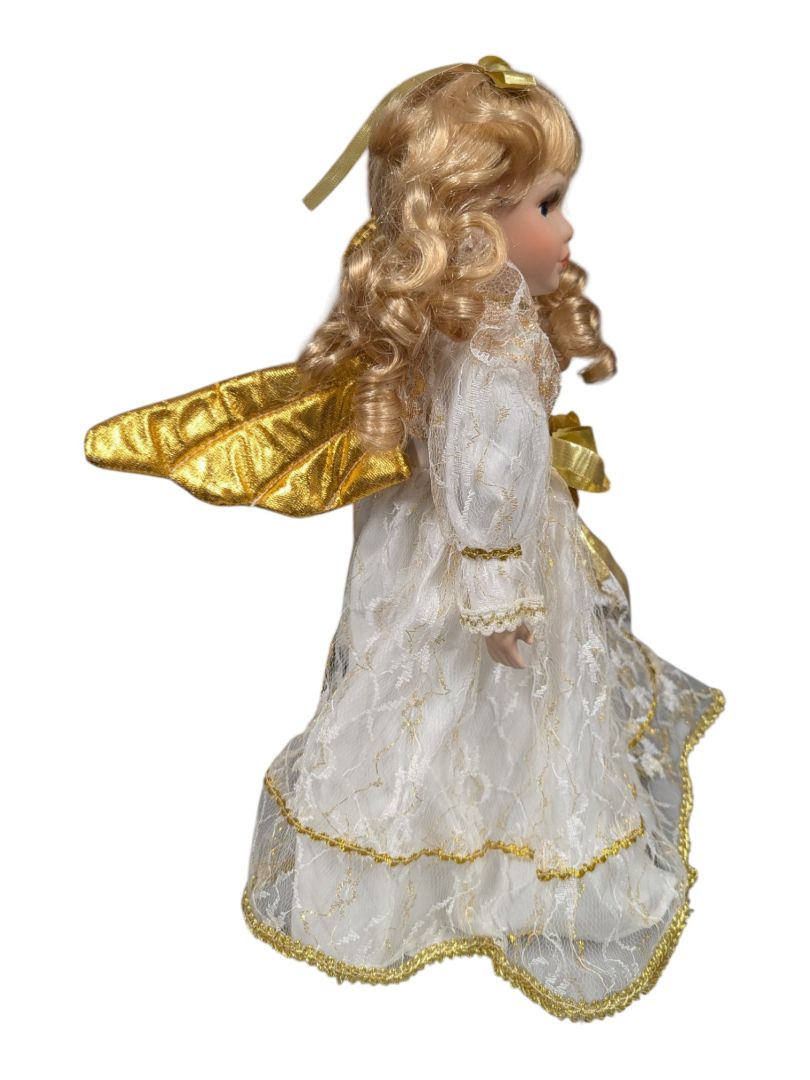 Porcelain Angel Doll White Gold Dress