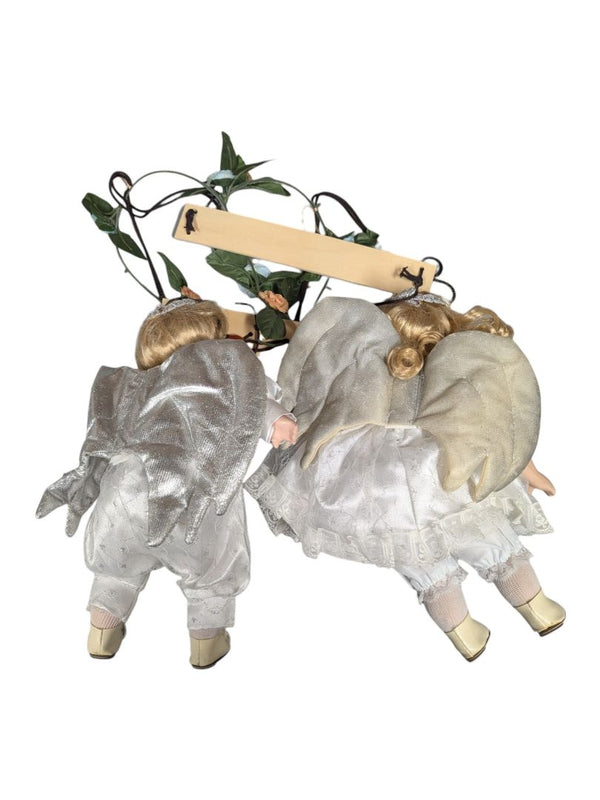 Porcelain Hanging Angel Doll Duo - Boy & Girl