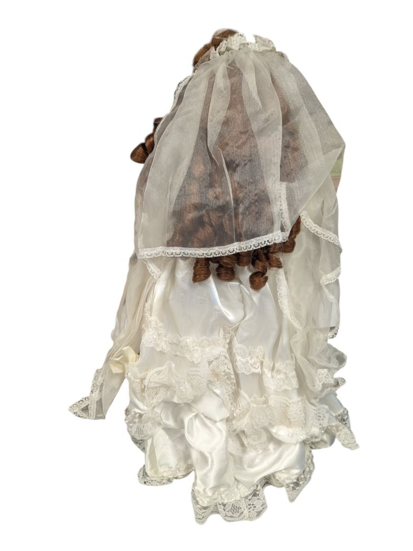 Porcelain Collector Doll Brunette Bride with Tiered Lace Gown