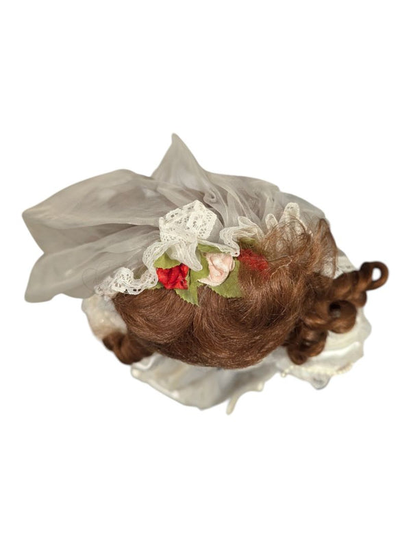 Porcelain Collector Doll Brunette Bride with Tiered Lace Gown