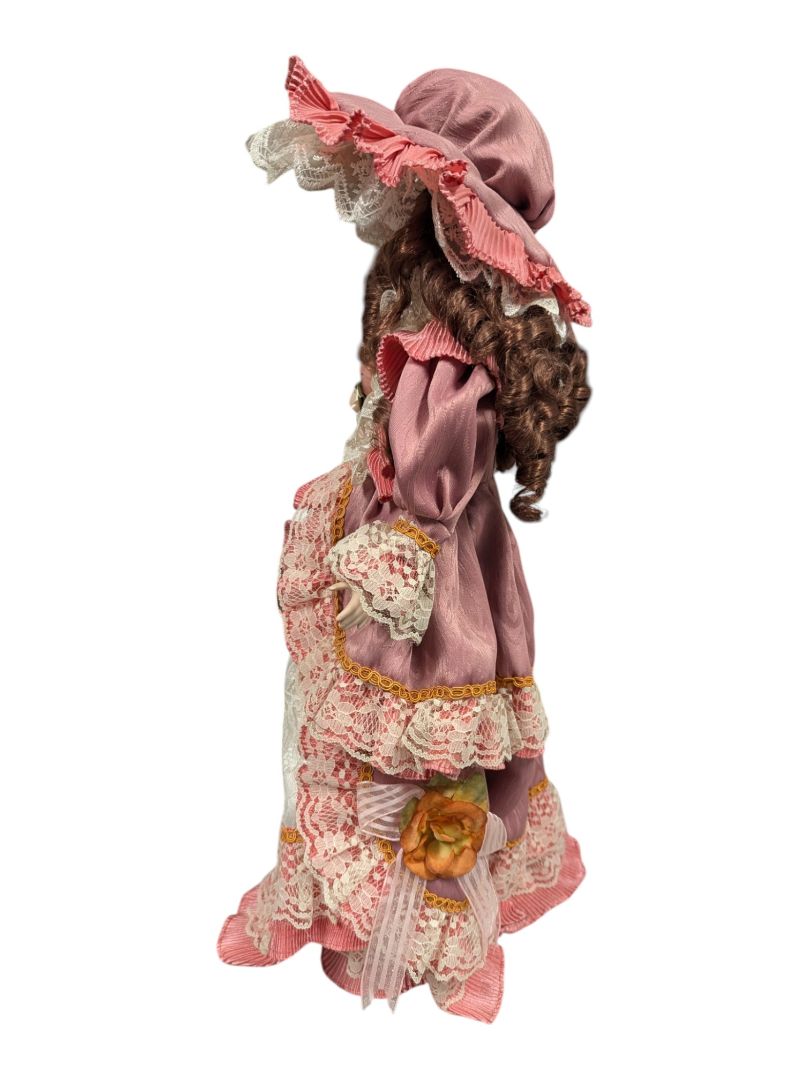 Porcelain Victorian Collector Doll - Pink Taffeta and Lace Gown