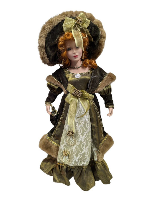 Victorian Winter Velvet & Faux Fur Porcelain Doll