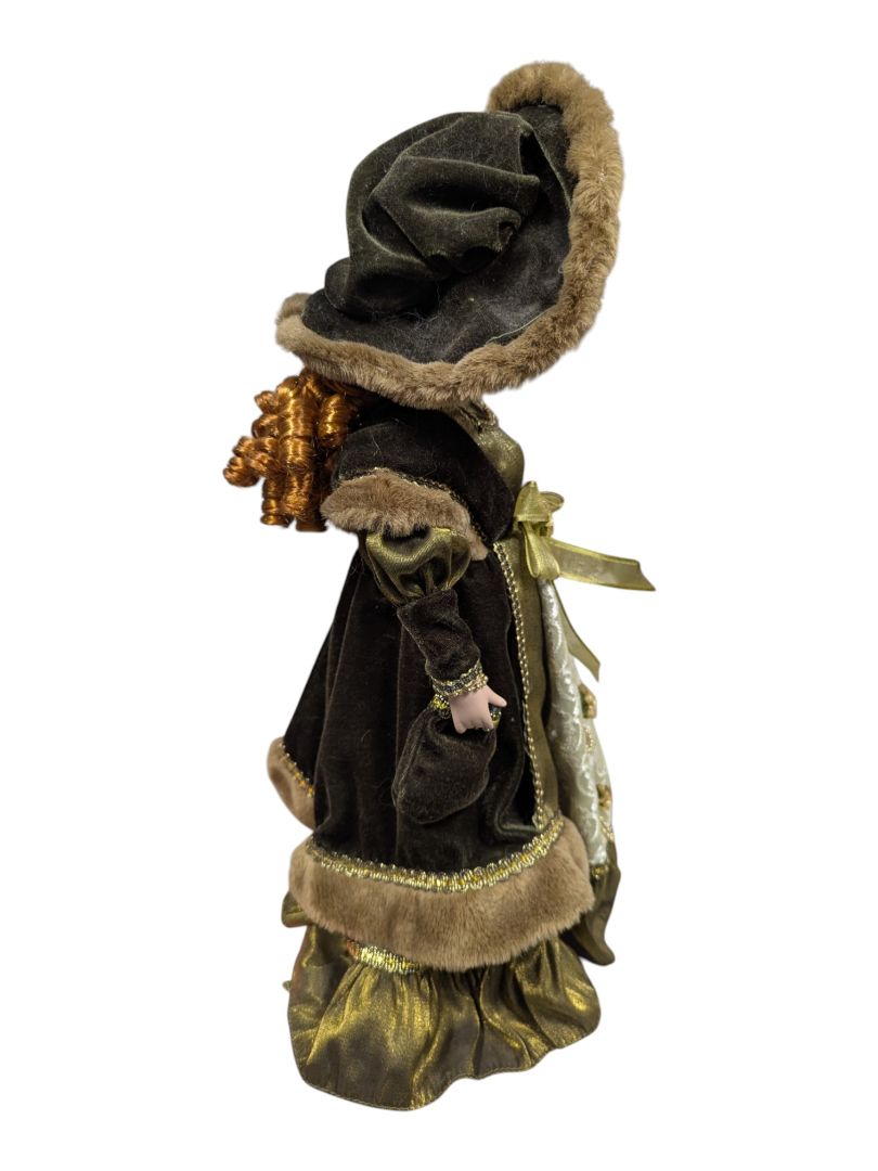 Victorian Winter Velvet & Faux Fur Porcelain Doll