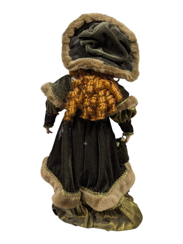 Victorian Winter Velvet & Faux Fur Porcelain Doll