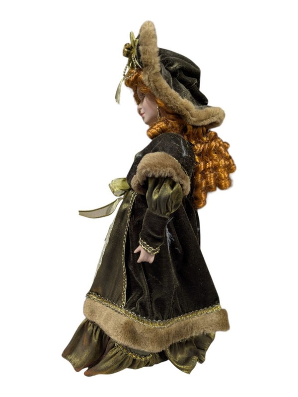 Victorian Winter Velvet & Faux Fur Porcelain Doll