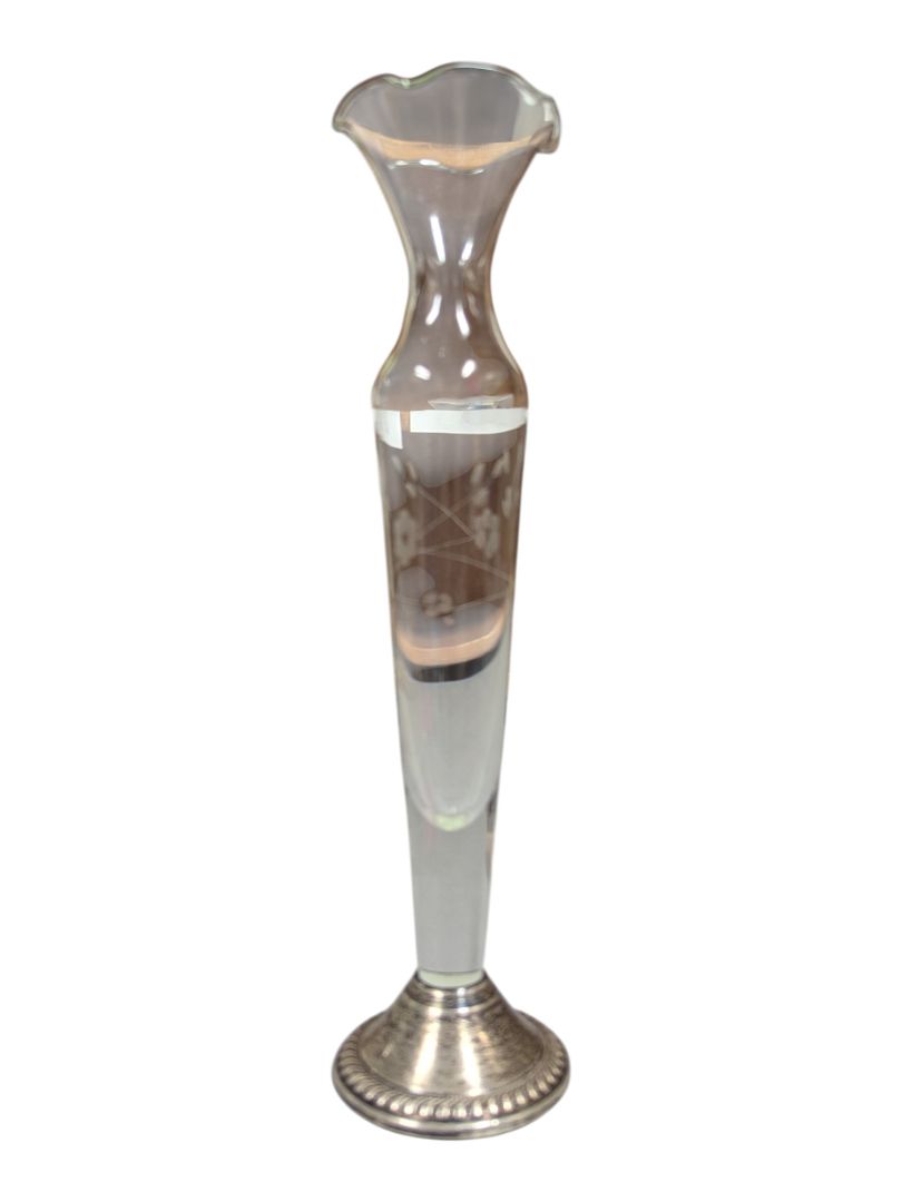 Sterling Silver Base Bud Vase with Etched Glass Insert