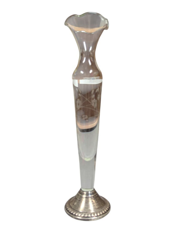 Sterling Silver Base Bud Vase with Etched Glass Insert