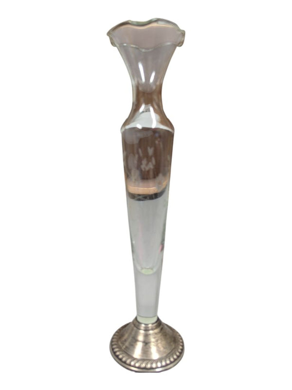 Sterling Silver Base Bud Vase with Etched Glass Insert