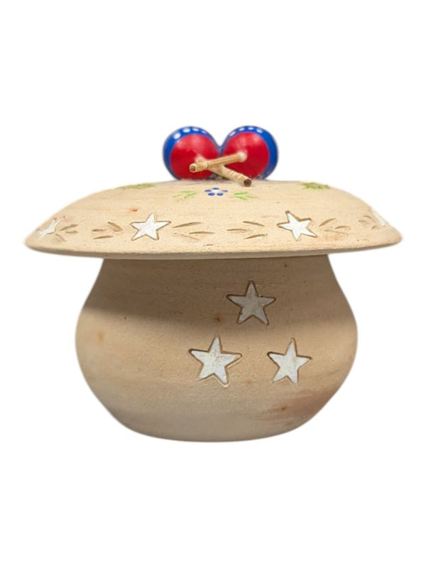 Vintage Venezuelan Folk Art Pottery Trinket Box with Maracas
