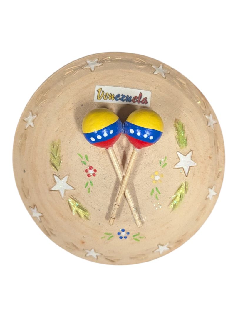Vintage Venezuelan Folk Art Pottery Trinket Box with Maracas