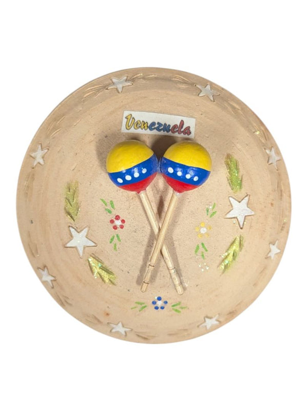 Vintage Venezuelan Folk Art Pottery Trinket Box with Maracas