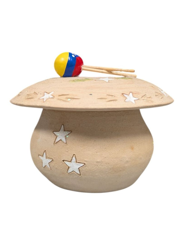 Vintage Venezuelan Folk Art Pottery Trinket Box with Maracas