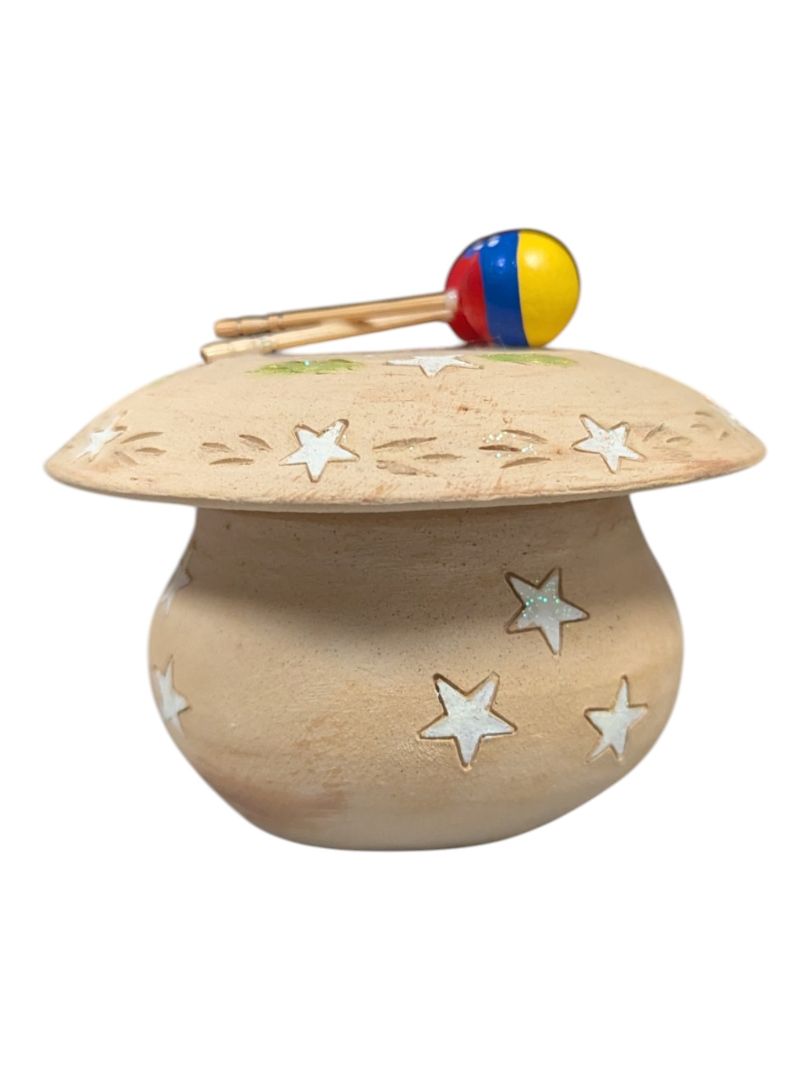 Vintage Venezuelan Folk Art Pottery Trinket Box with Maracas