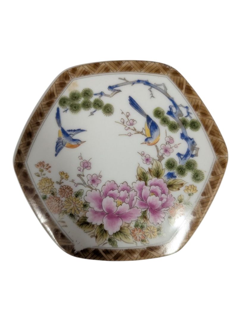 Japanese Hand-Painted Porcelain Trinket Box with Lid