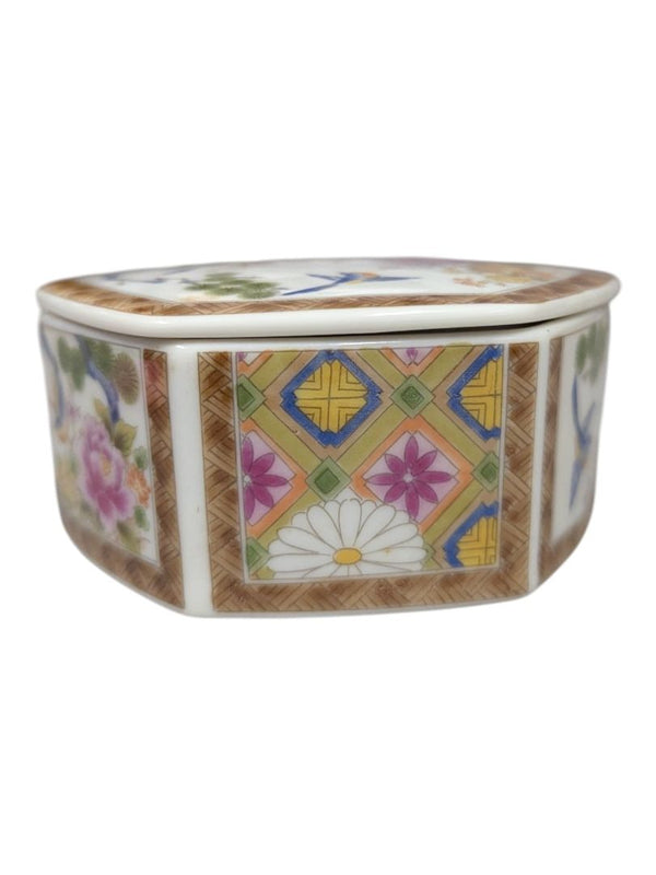 Japanese Hand-Painted Porcelain Trinket Box with Lid
