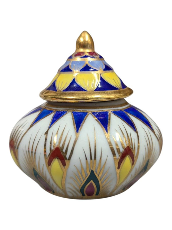 Narayana Phand Hand-Painted Porcelain Lidded Trinket Jar