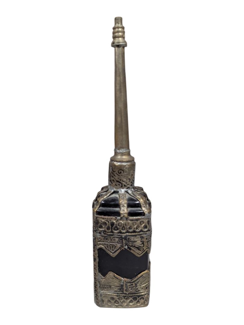 Middle Eastern Silver Tone & Black Glass Kohl Bottle