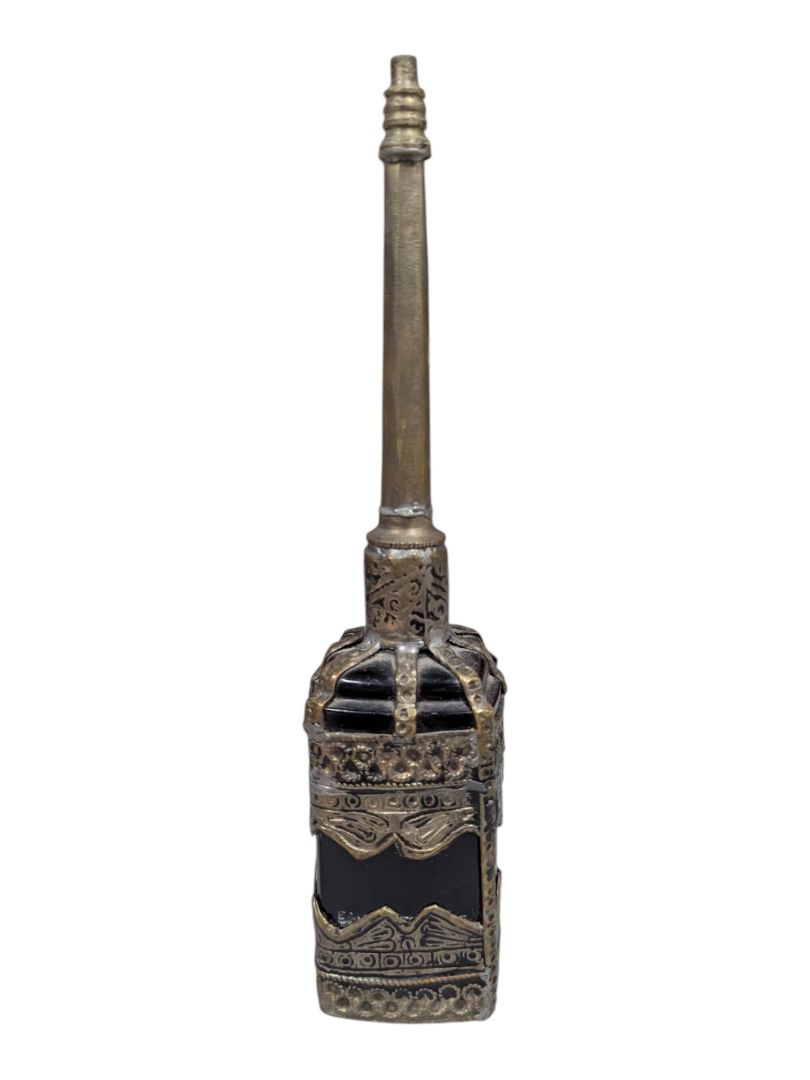 Middle Eastern Silver Tone & Black Glass Kohl Bottle