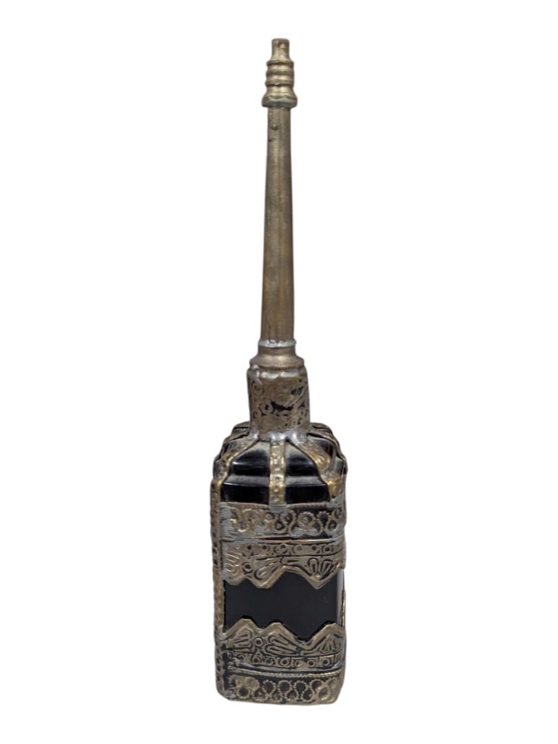 Middle Eastern Silver Tone & Black Glass Kohl Bottle