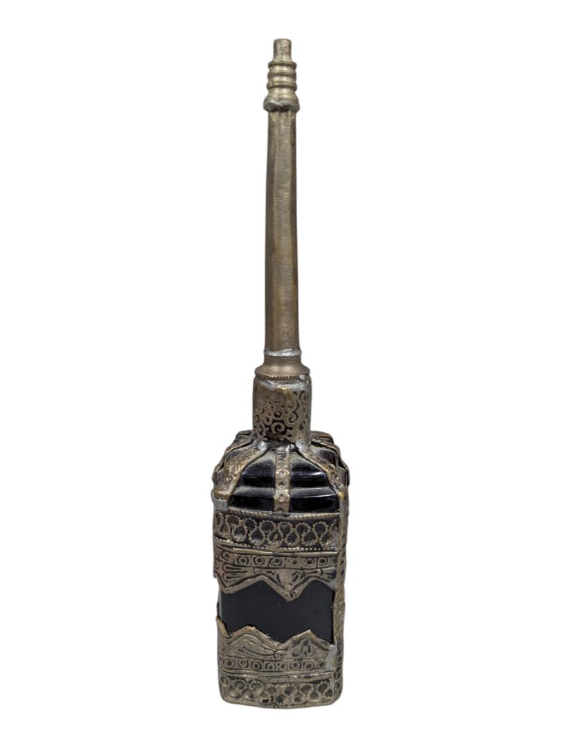 Middle Eastern Silver Tone & Black Glass Kohl Bottle