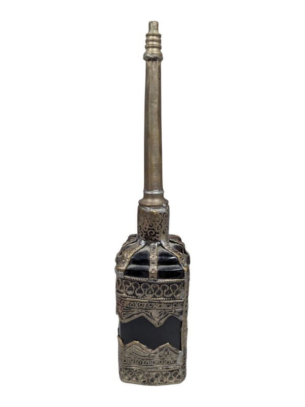 Middle Eastern Silver Tone & Black Glass Kohl Bottle