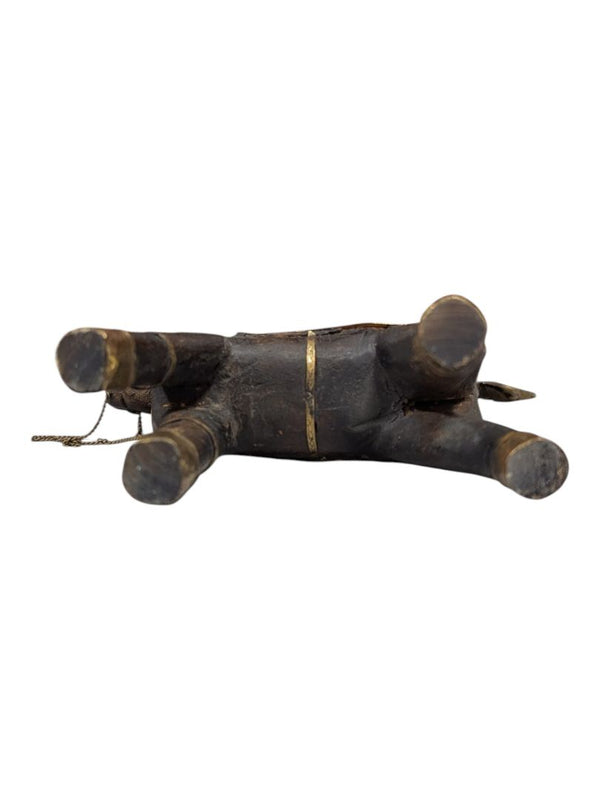 Carved Wooden Horse Figurine with Brass & Bone Inlay Decor
