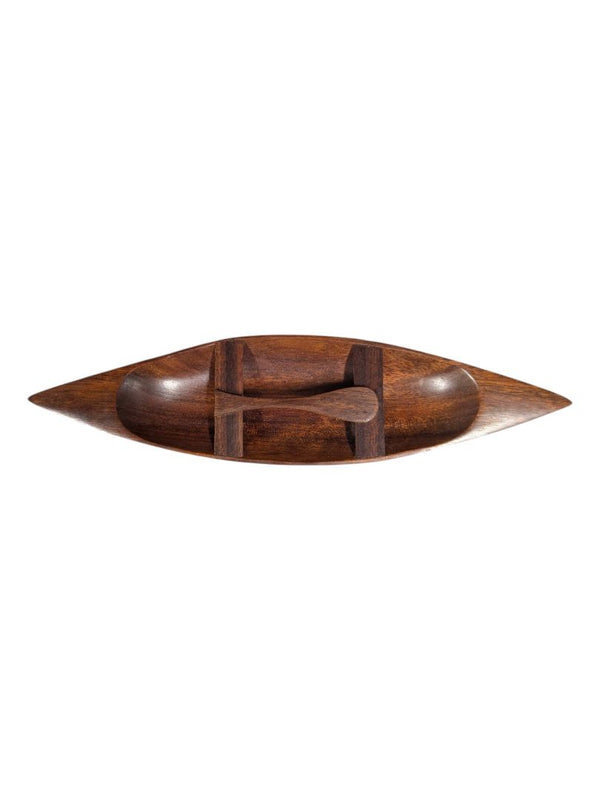 Hand-Carved Wooden Double Spoon Serving Dish
