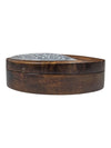 Hand-Carved Wooden Trinket Box with Floral Metal Inlay