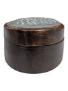 Hand-Carved Wooden Trinket Box with Floral Metal Inlay