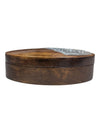 Hand-Carved Wooden Trinket Box with Floral Metal Inlay