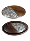 Hand-Carved Wooden Trinket Box with Floral Metal Inlay