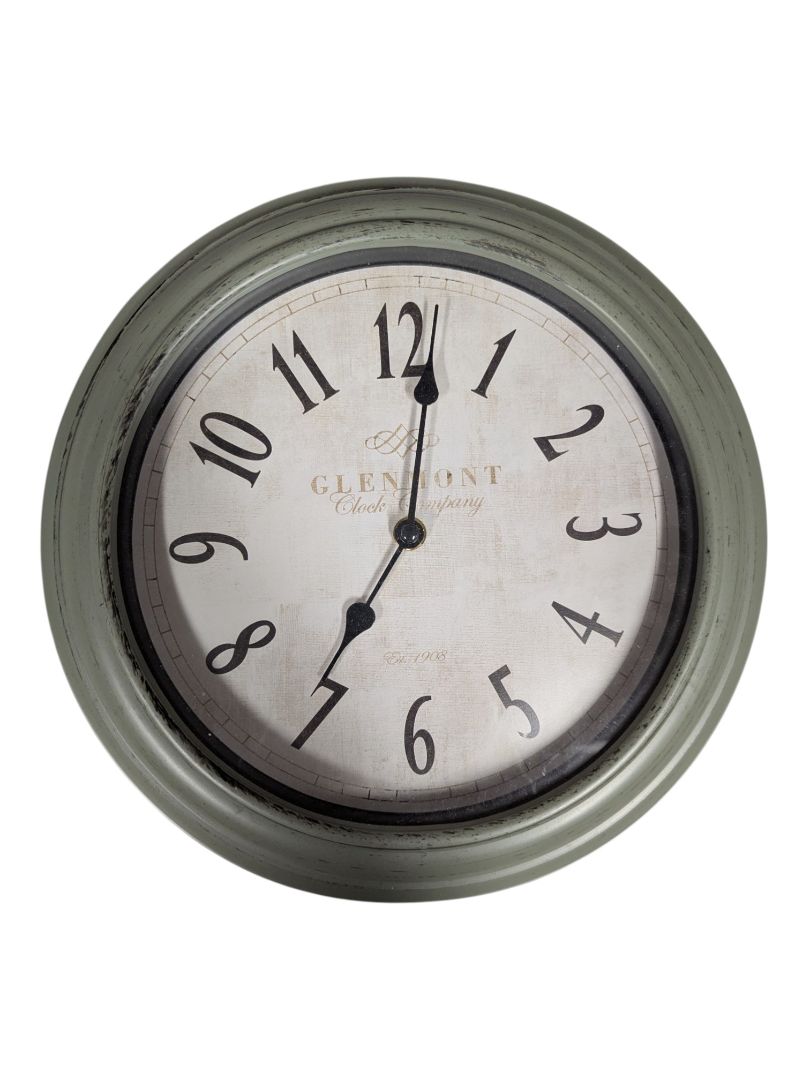 Glencourt Vintage-Style Wall Clock Distressed Green Frame