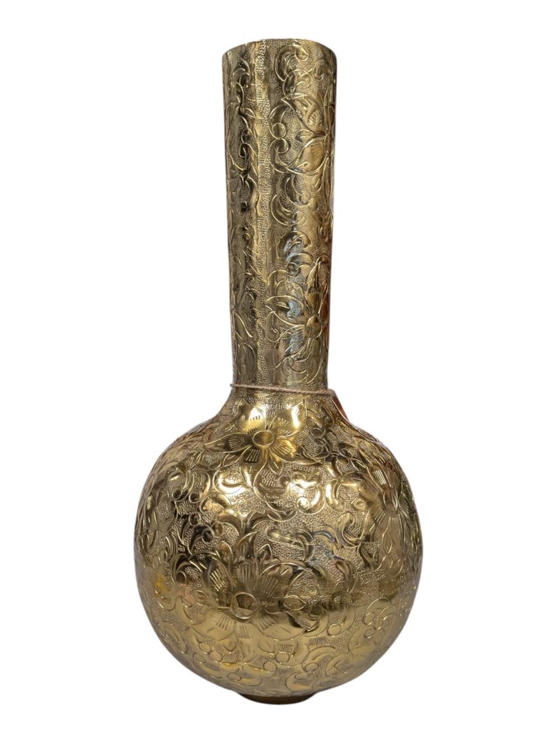 Embossed Brass Floral Vase