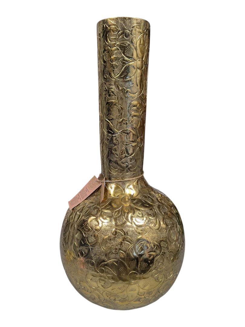 Embossed Brass Floral Vase