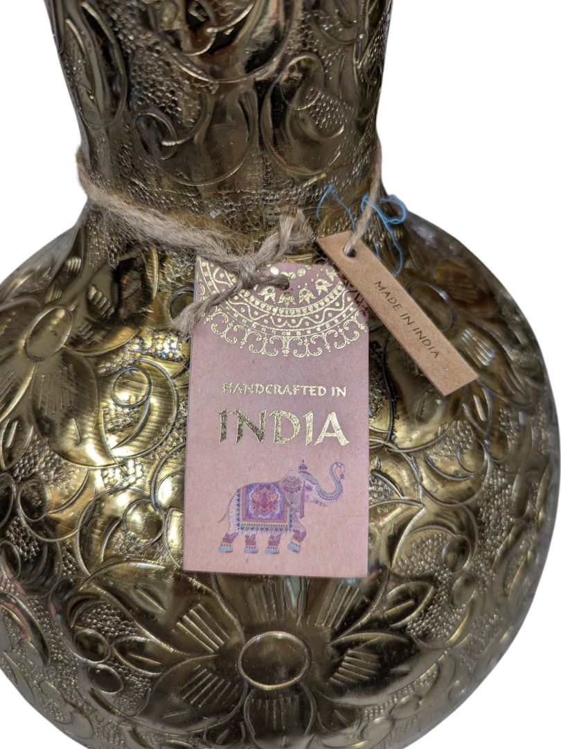 Embossed Brass Floral Vase
