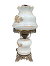 Vintage Milk Glass Hurricane Table Lamp with Floral and Brass Motif