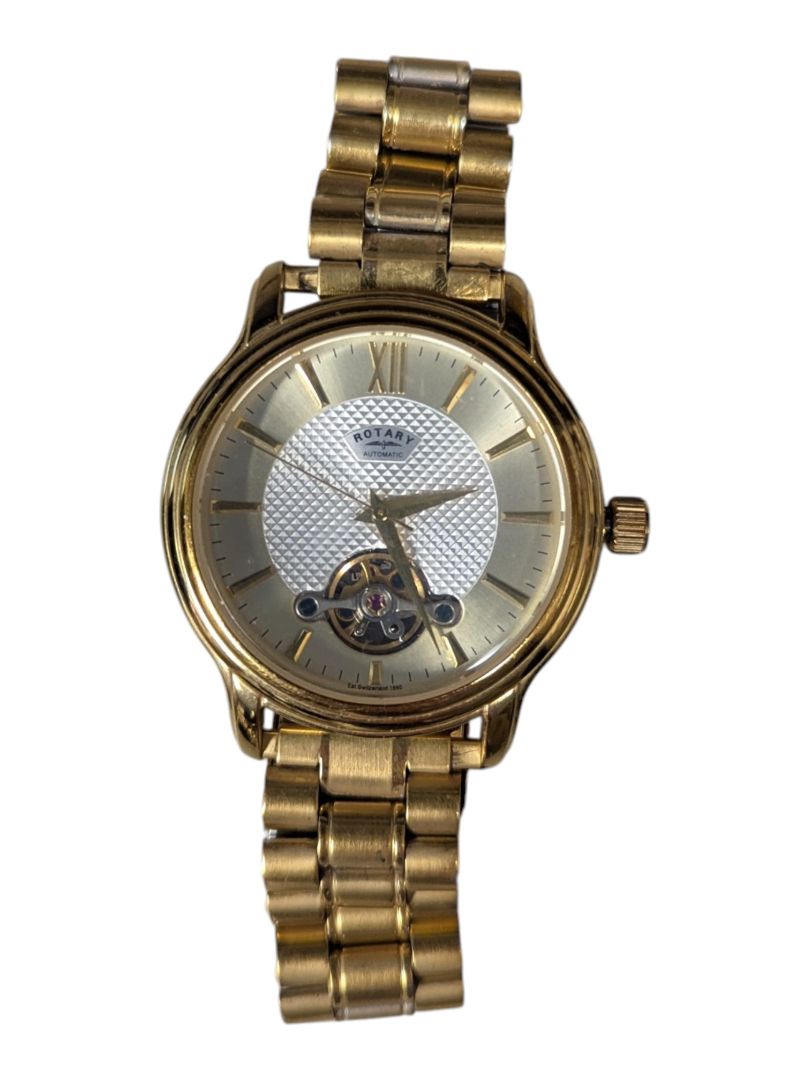 Rotary Automatic Open-Heart Gold-Tone Stainless Steel Watch