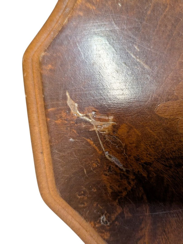 Walnut Veneer Pedestal Side Table with Scalloped Top