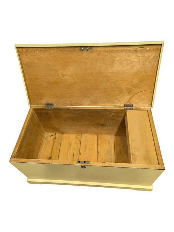 Vintage Painted Wooden Blanket Chest with Interior Compartment & Key